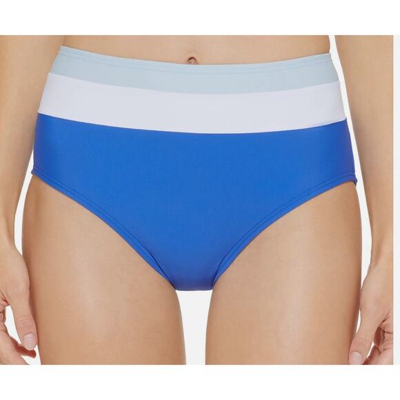 DKNY Women's Blue Colorblocked High Waist Swim Bikini Bottoms - Large NWT - Picture 1 of 4